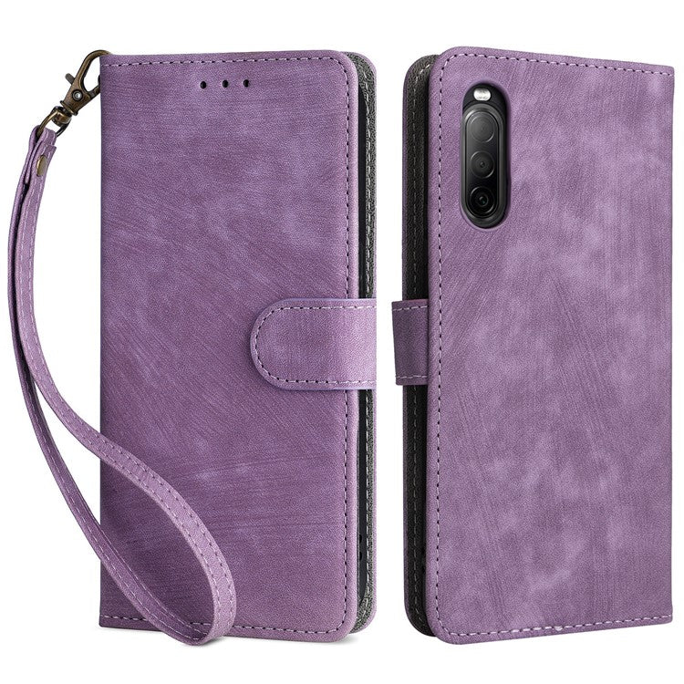For Sony Xperia 10 II Case Mobile Phone Cover PU Leather RFID Blocking Shell with Strap - Purple