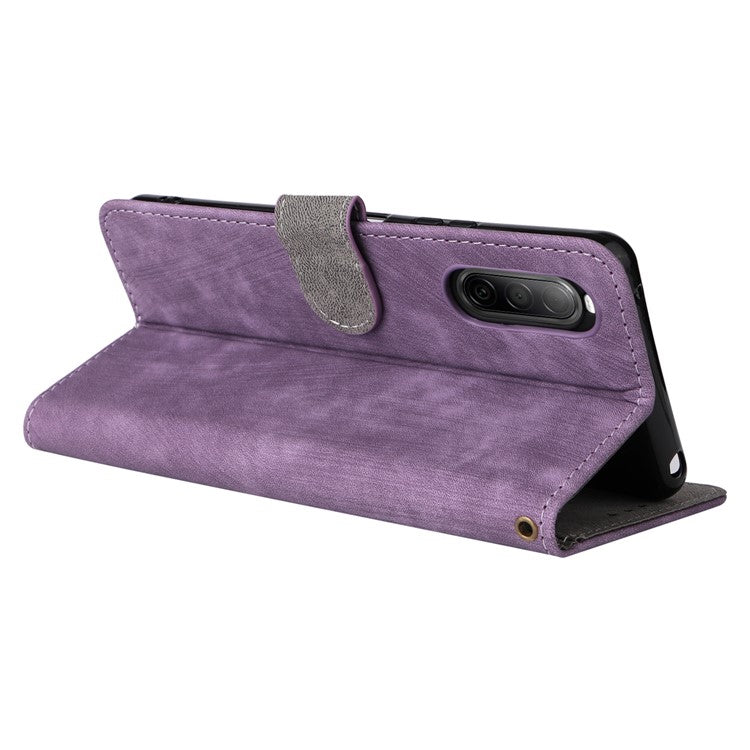 For Sony Xperia 10 II Case Mobile Phone Cover PU Leather RFID Blocking Shell with Strap - Purple