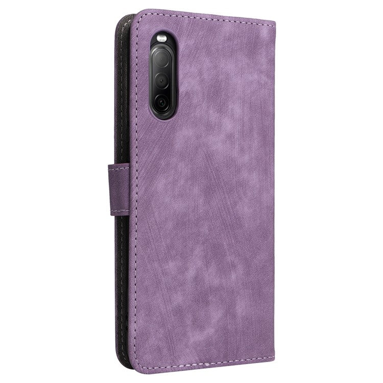 For Sony Xperia 10 II Case Mobile Phone Cover PU Leather RFID Blocking Shell with Strap - Purple