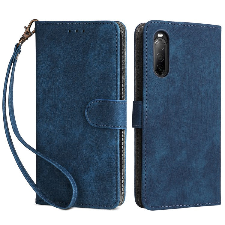 For Sony Xperia 10 II Case Mobile Phone Cover PU Leather RFID Blocking Shell with Strap - Blue