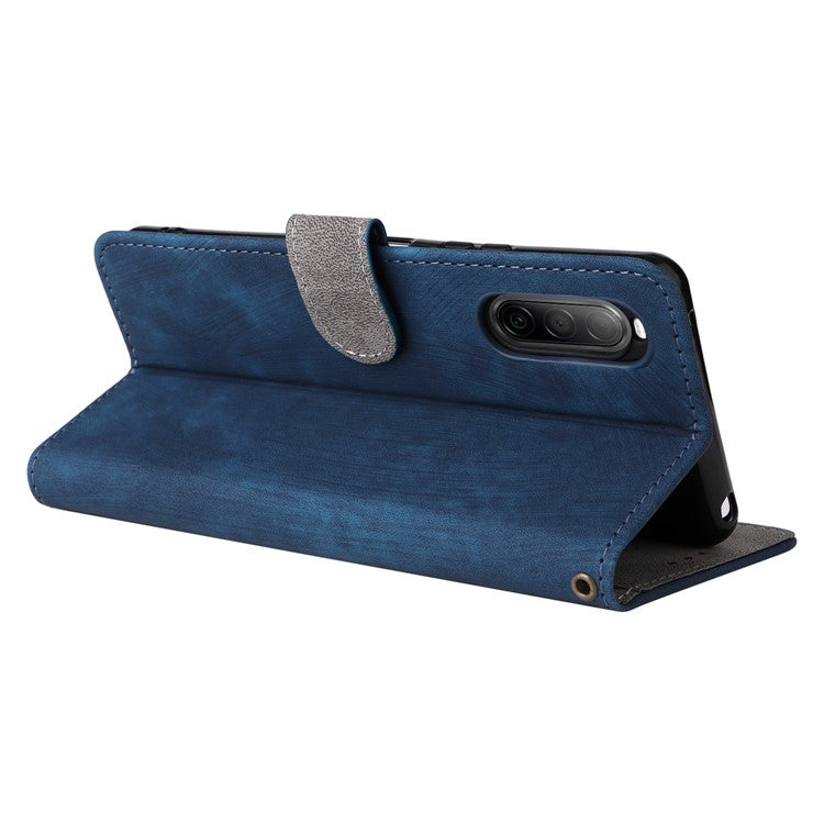 For Sony Xperia 10 II Case Mobile Phone Cover PU Leather RFID Blocking Shell with Strap - Blue