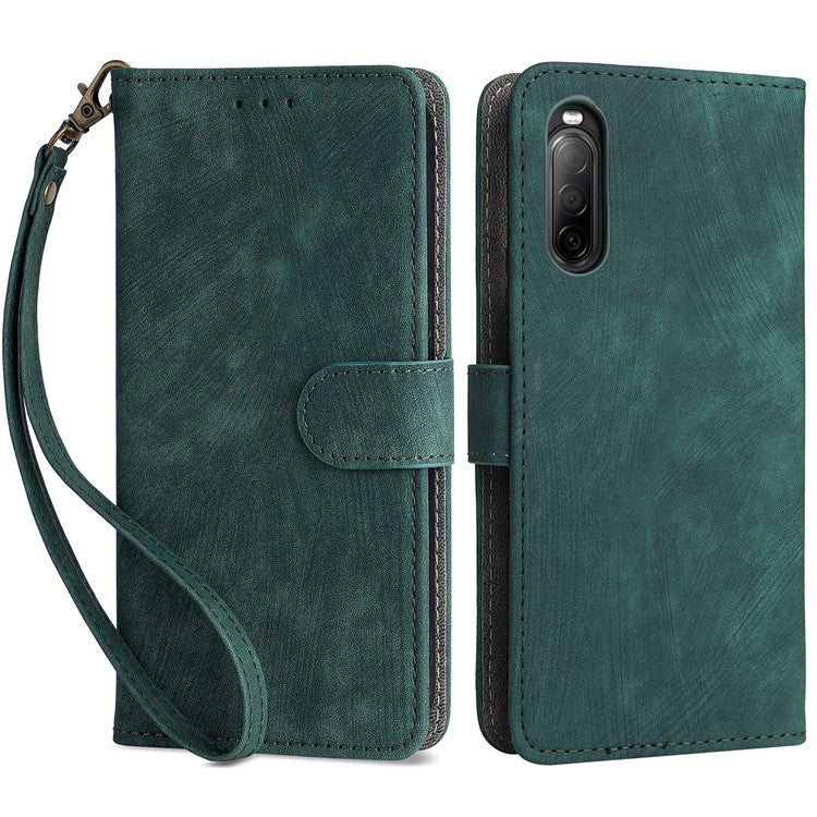 For Sony Xperia 10 II Case Mobile Phone Cover PU Leather RFID Blocking Shell with Strap - Green