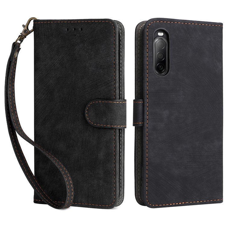For Sony Xperia 10 II Case Mobile Phone Cover PU Leather RFID Blocking Shell with Strap - Black