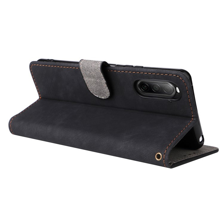 For Sony Xperia 10 II Case Mobile Phone Cover PU Leather RFID Blocking Shell with Strap - Black
