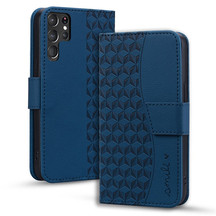 For Samsung Galaxy S23 Ultra Case Imprinted PU Leather Flip Shell Phone Cover - Sapphire