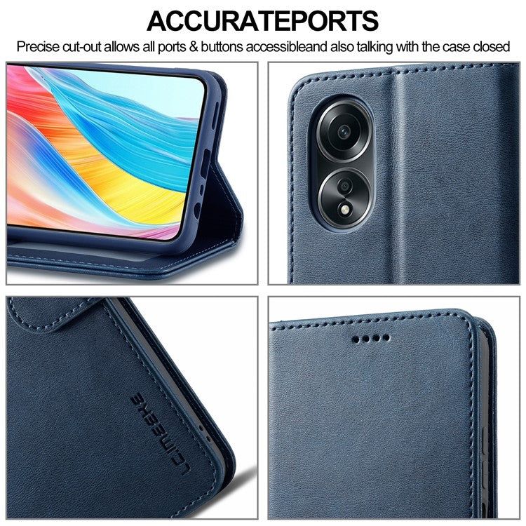 LC.IMEEKE For Oppo A38 4G / A18 4G Case Calf Texture Wallet Phone Leather Cover - Blue