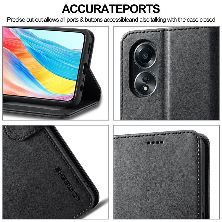 LC.IMEEKE For Oppo A38 4G / A18 4G Case Calf Texture Wallet Phone Leather Cover - Black