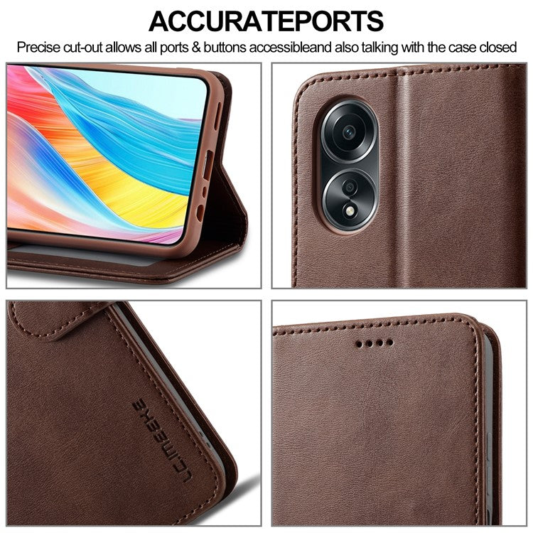 LC.IMEEKE For Oppo A38 4G / A18 4G Case Calf Texture Wallet Phone Leather Cover - Brown