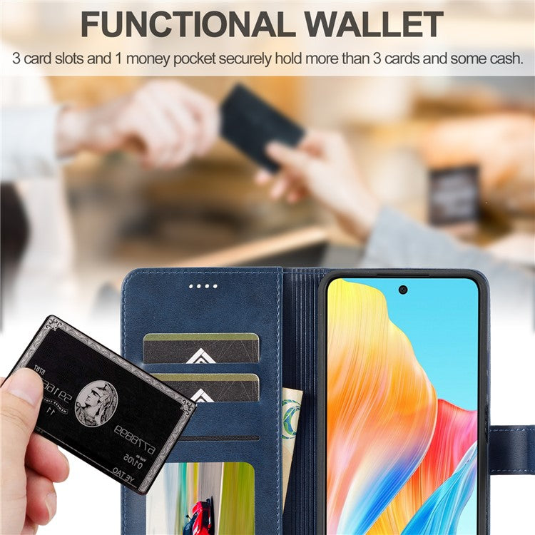 LC.IMEEKE For Oppo Reno8 T 4G Leather Case Wallet Stand Smartphone Cover - Blue