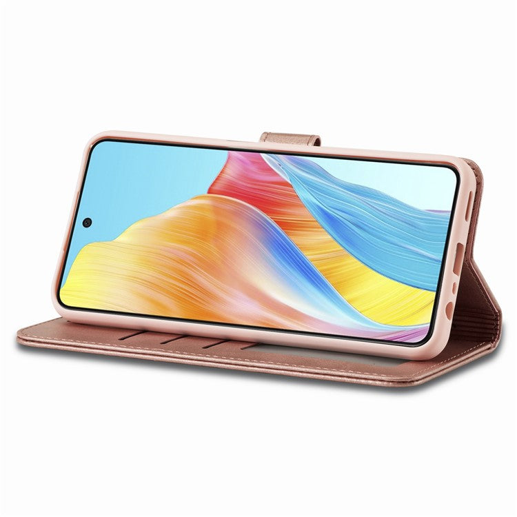 LC.IMEEKE For Oppo Reno8 T 4G Leather Case Wallet Stand Smartphone Cover - Rose Gold