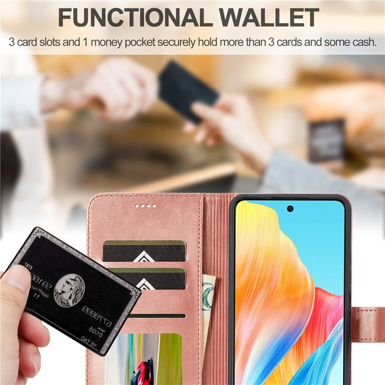 LC.IMEEKE For Oppo Reno8 T 4G Leather Case Wallet Stand Smartphone Cover - Rose Gold