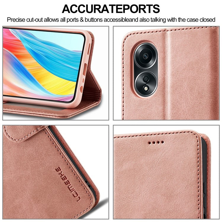 LC.IMEEKE For Oppo Reno8 T 4G Leather Case Wallet Stand Smartphone Cover - Rose Gold