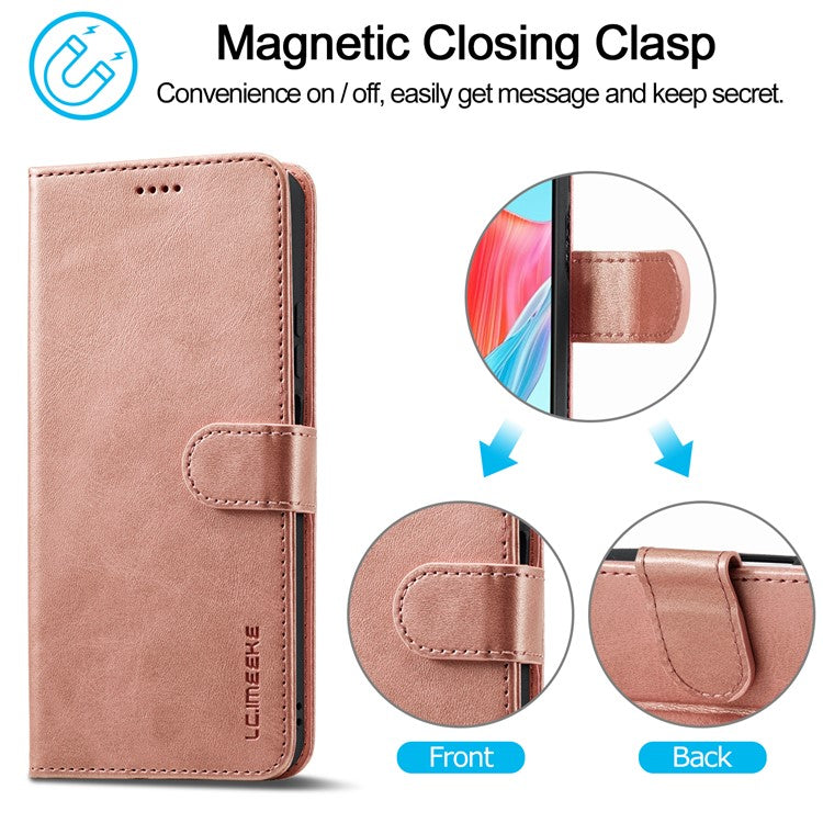 LC.IMEEKE For Oppo Reno8 T 4G Leather Case Wallet Stand Smartphone Cover - Rose Gold
