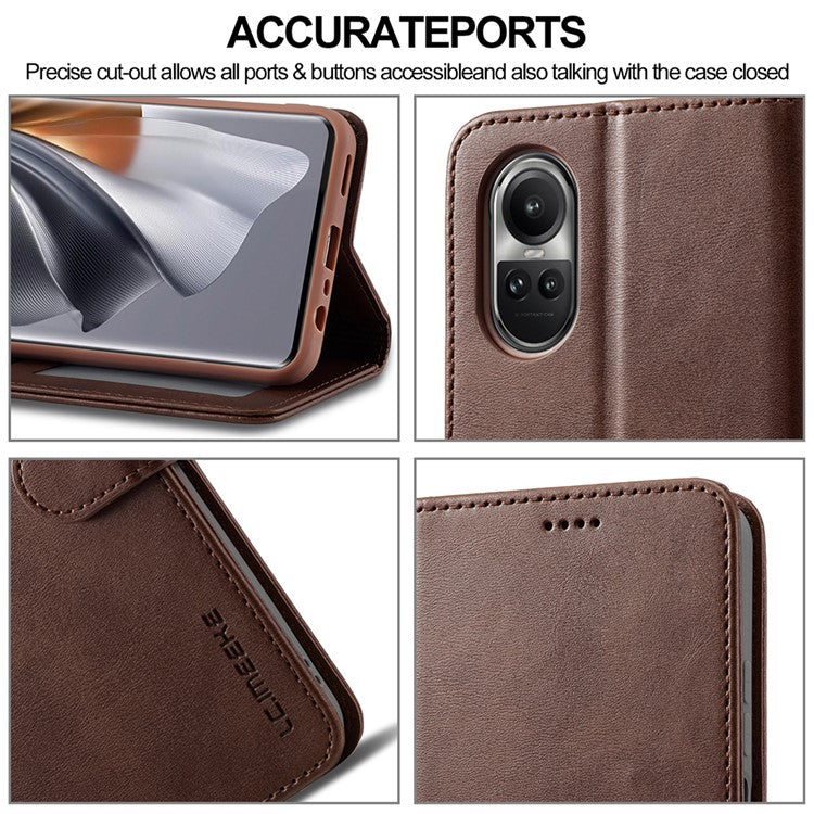 LC.IMEEKE For Oppo Reno10 Pro 5G (Global) / Reno10 5G (Global) Case PU Leather Stand Phone Wallet Cover - Brown