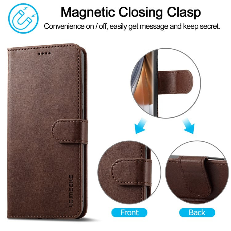 LC.IMEEKE For Oppo Reno10 Pro 5G (Global) / Reno10 5G (Global) Case PU Leather Stand Phone Wallet Cover - Brown