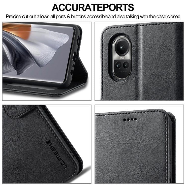 LC.IMEEKE For Oppo Reno10 Pro 5G (Global) / Reno10 5G (Global) Case PU Leather Stand Phone Wallet Cover - Black