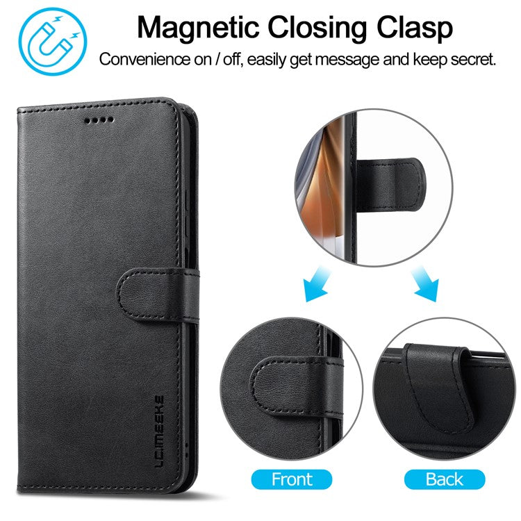 LC.IMEEKE For Oppo Reno10 Pro 5G (Global) / Reno10 5G (Global) Case PU Leather Stand Phone Wallet Cover - Black