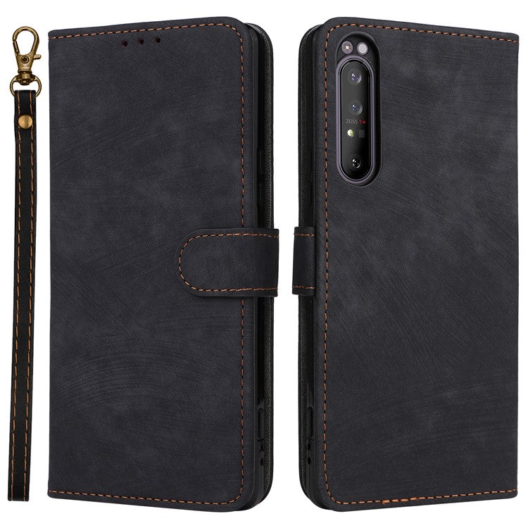 For Sony Xperia 1 II Case RFID Blocking Wallet Phone Stand Cover with Strap - Black