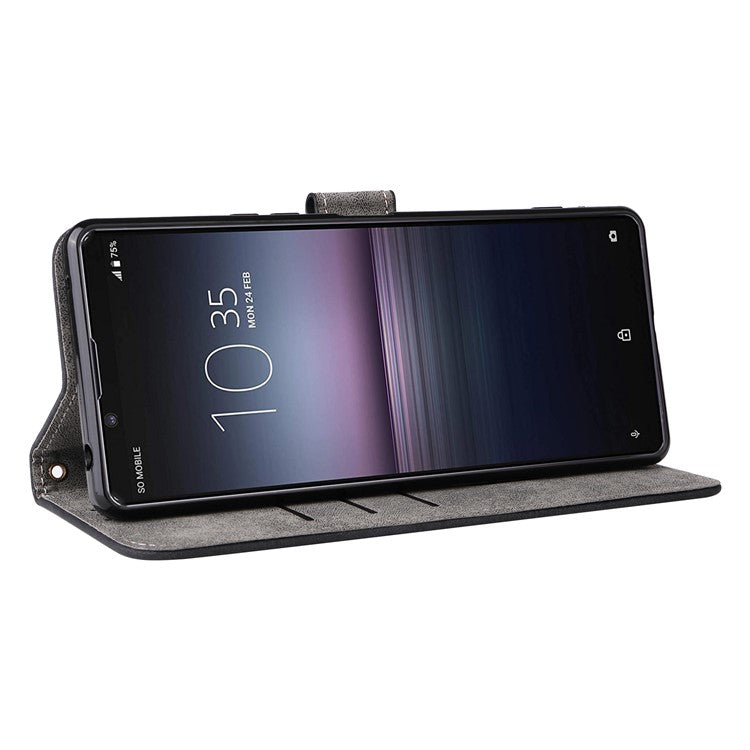 For Sony Xperia 1 II Case RFID Blocking Wallet Phone Stand Cover with Strap - Black
