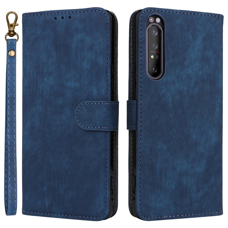For Sony Xperia 1 II Case RFID Blocking Wallet Phone Stand Cover with Strap - Blue