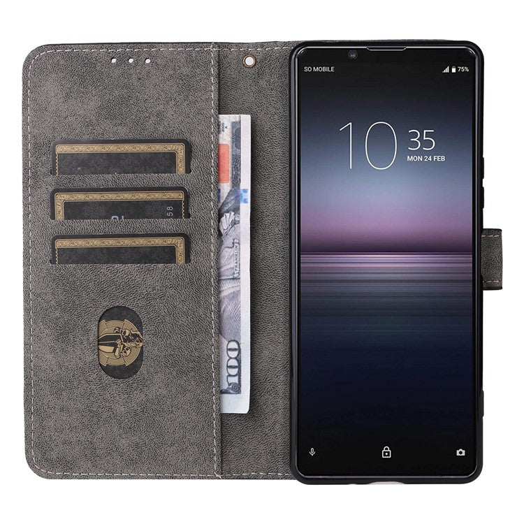 For Sony Xperia 1 II Case RFID Blocking Wallet Phone Stand Cover with Strap - Blue