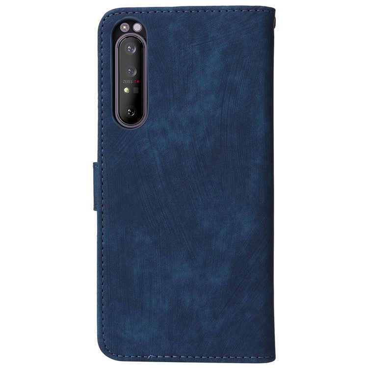For Sony Xperia 1 II Case RFID Blocking Wallet Phone Stand Cover with Strap - Blue