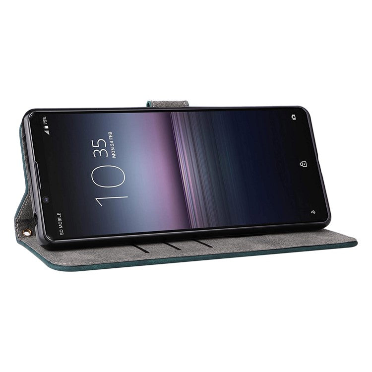 For Sony Xperia 1 II Case RFID Blocking Wallet Phone Stand Cover with Strap - Green