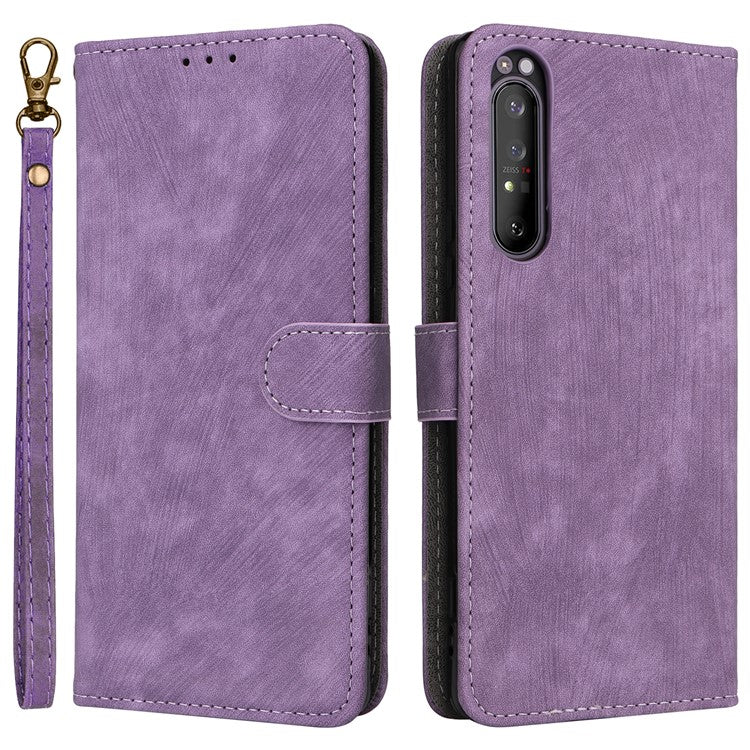For Sony Xperia 1 II Case RFID Blocking Wallet Phone Stand Cover with Strap - Purple
