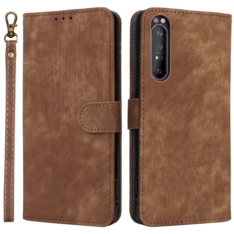 For Sony Xperia 1 II Case RFID Blocking Wallet Phone Stand Cover with Strap - Brown