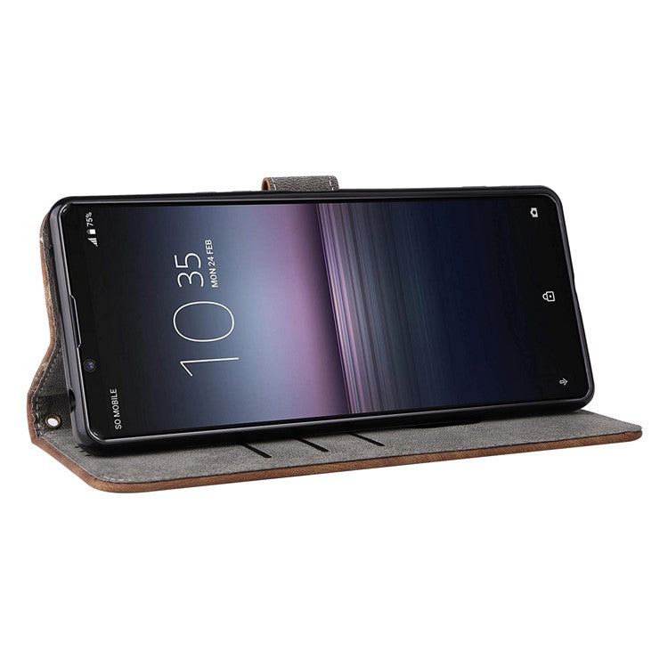 For Sony Xperia 1 II Case RFID Blocking Wallet Phone Stand Cover with Strap - Brown