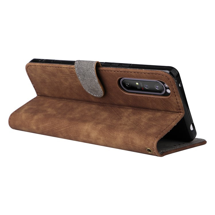 For Sony Xperia 1 II Case RFID Blocking Wallet Phone Stand Cover with Strap - Brown