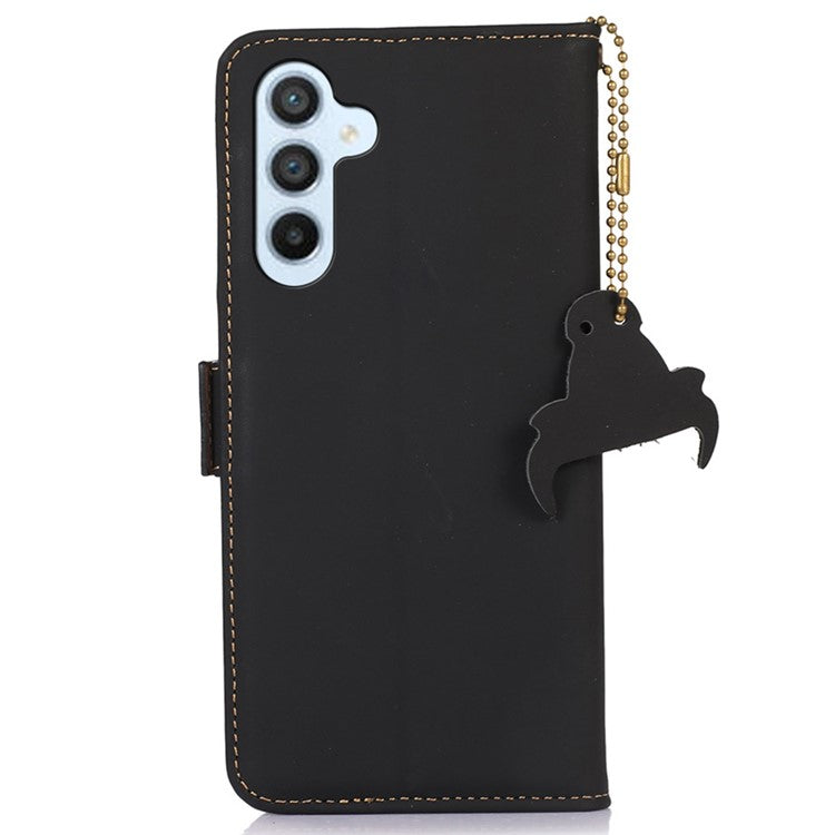 For Samsung Galaxy S25+ / S24+ Case RFID Blocking Phone Stand Cover Genuine Cow Leather Wallet - Black