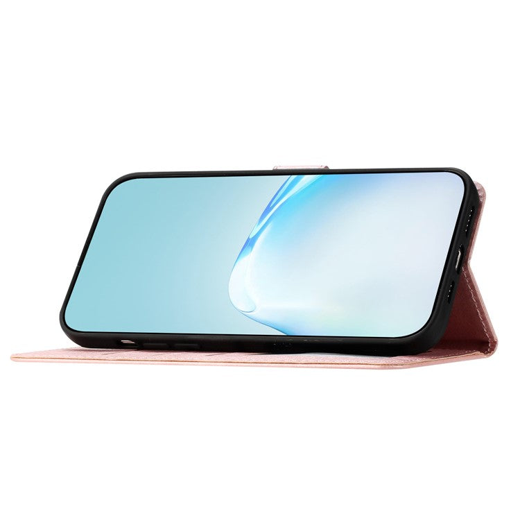 For Samsung Galaxy S25+ / S24+ Case PU Leather Silk Texture Wallet Stand Phone Cover with Strap - Rose Gold