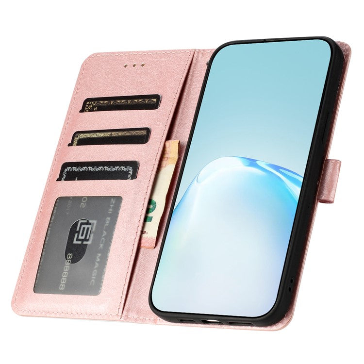 For Samsung Galaxy S25+ / S24+ Case PU Leather Silk Texture Wallet Stand Phone Cover with Strap - Rose Gold