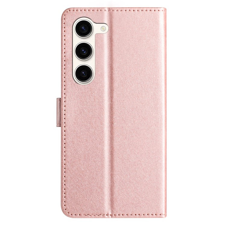 For Samsung Galaxy S25+ / S24+ Case PU Leather Silk Texture Wallet Stand Phone Cover with Strap - Rose Gold