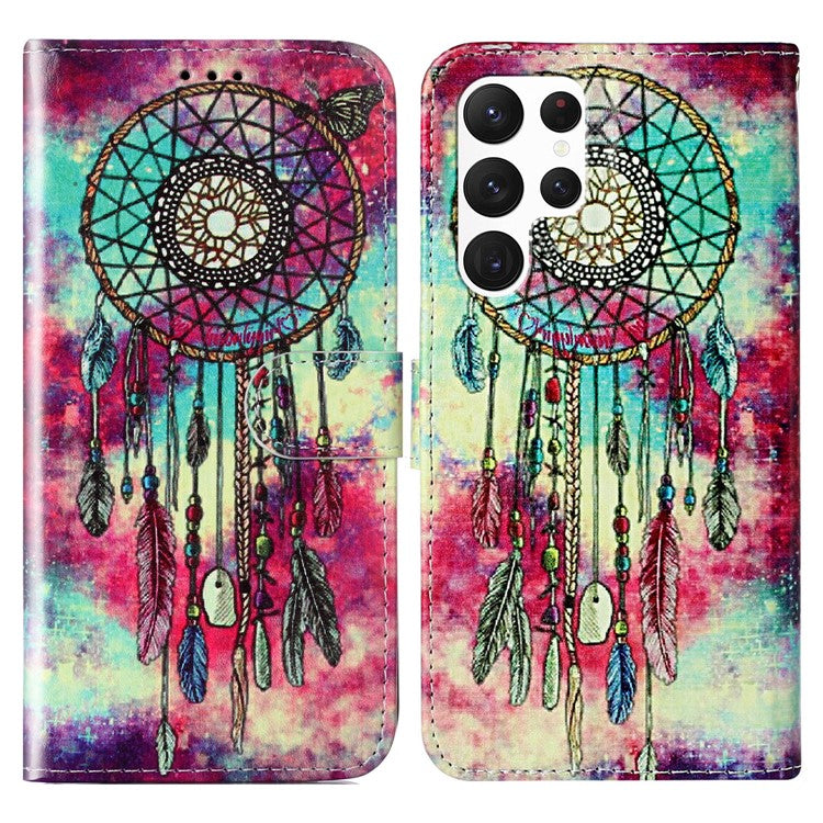 For Samsung Galaxy S24 Ultra Case Pattern Printing Leather Phone Protective Cover - Green Wind Chime