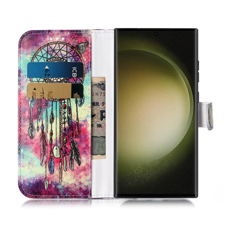 For Samsung Galaxy S24 Ultra Case Pattern Printing Leather Phone Protective Cover - Green Wind Chime