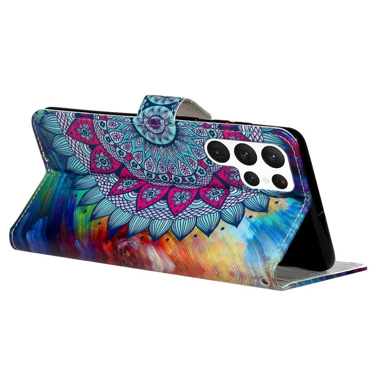 For Samsung Galaxy S24 Ultra Cover Flip Stand Stylish Pattern Leather Wallet Phone Case - Mandala Flower