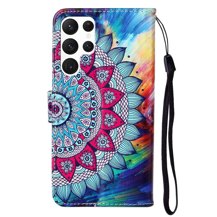 For Samsung Galaxy S24 Ultra Cover Flip Stand Stylish Pattern Leather Wallet Phone Case - Mandala Flower