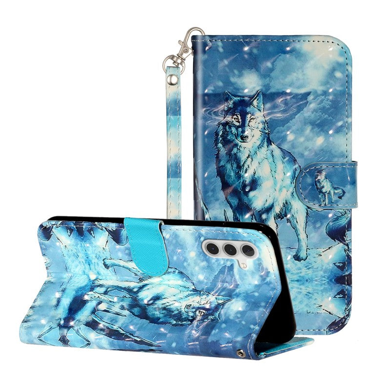 For Samsung Galaxy A15 5G Cover 3D Pattern Print Flip Stand Leather Phone Case - Snow Wolf