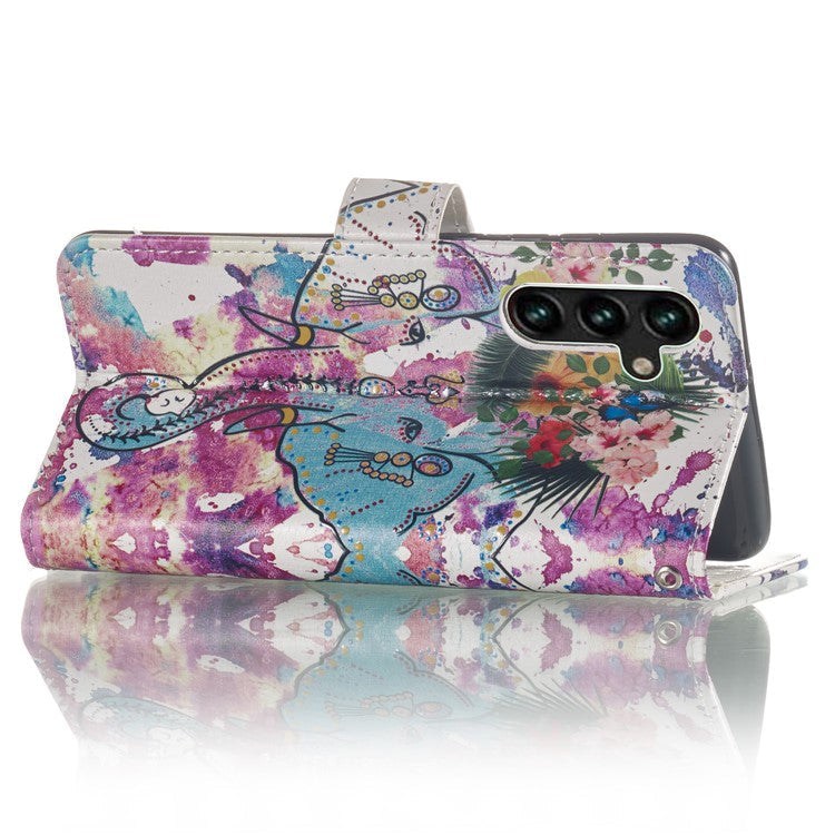 For Samsung Galaxy A15 5G Cover Stand Wallet Pattern Printing Leather Wallet Phone Case - Flower Elephant