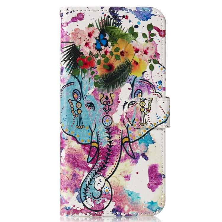 For Samsung Galaxy A15 5G Cover Stand Wallet Pattern Printing Leather Wallet Phone Case - Flower Elephant