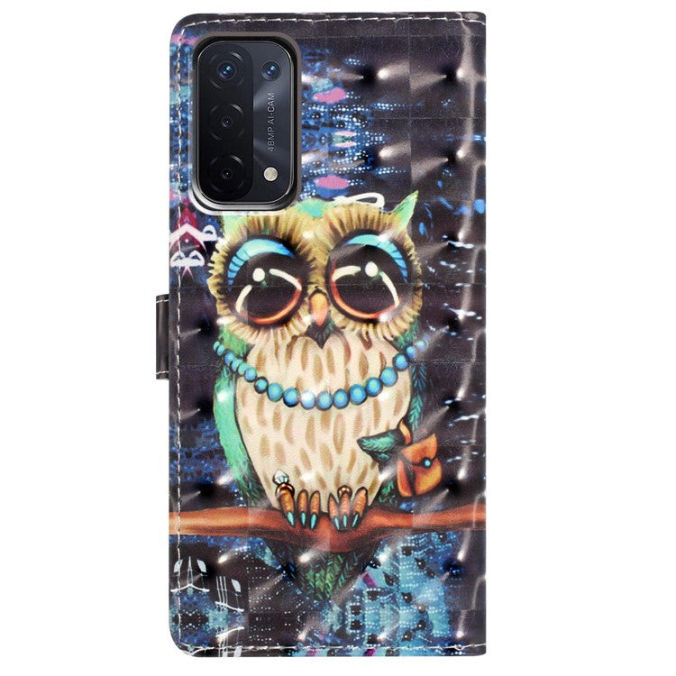 For Oppo A54 5G / A74 5G / A93 5G Case PU Leather 3D Pattern Wallet Phone Cover - Owl