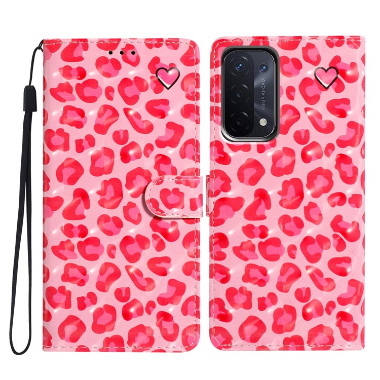 For Oppo A54 5G / A74 5G / A93 5G Case PU Leather 3D Pattern Wallet Phone Cover - Pink Leopard Print