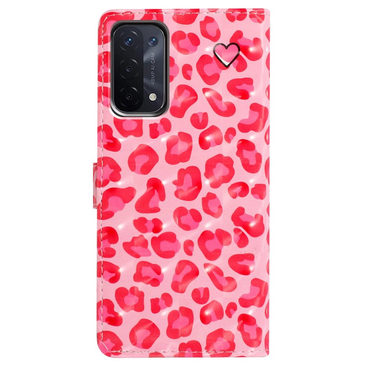 For Oppo A54 5G / A74 5G / A93 5G Case PU Leather 3D Pattern Wallet Phone Cover - Pink Leopard Print