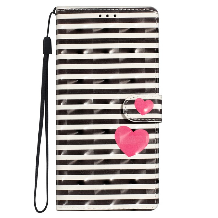 For Oppo A54 5G / A74 5G / A93 5G Case PU Leather 3D Pattern Wallet Phone Cover - Stripes / Heart