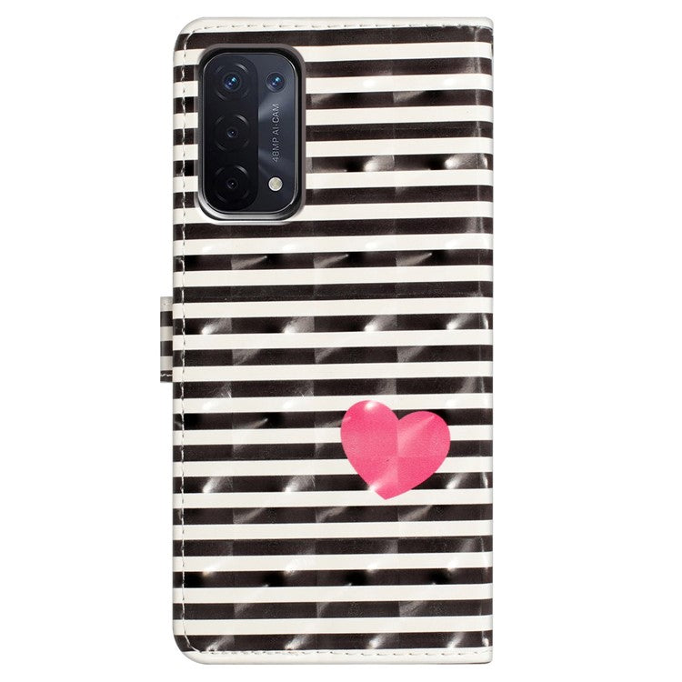 For Oppo A54 5G / A74 5G / A93 5G Case PU Leather 3D Pattern Wallet Phone Cover - Stripes / Heart