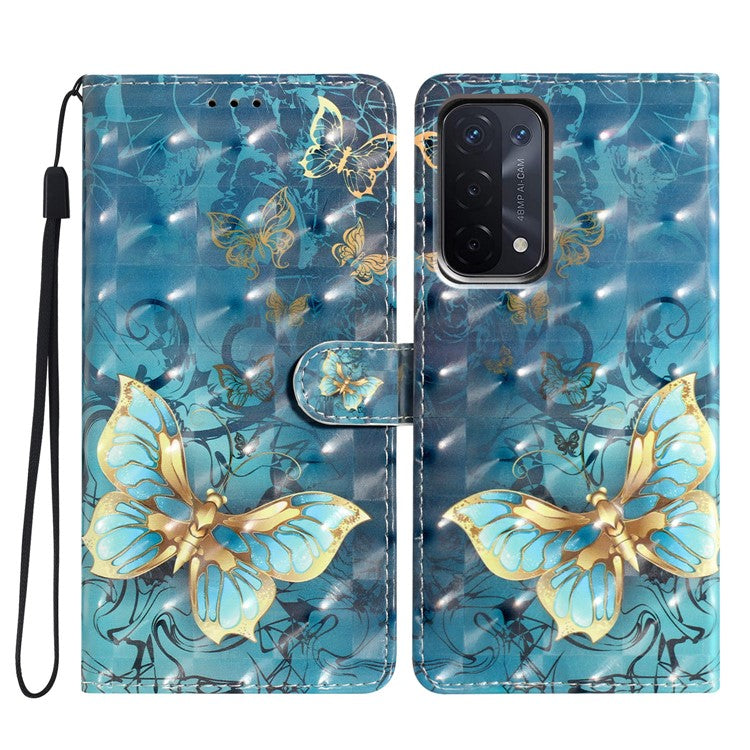 For Oppo A54 5G / A74 5G / A93 5G Case PU Leather 3D Pattern Wallet Phone Cover - Butterfly
