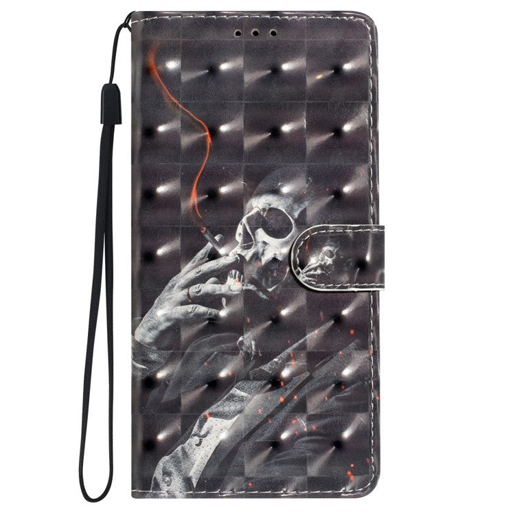 For Oppo A54 5G / A74 5G / A93 5G Case PU Leather 3D Pattern Wallet Phone Cover - Smoking Skeleton