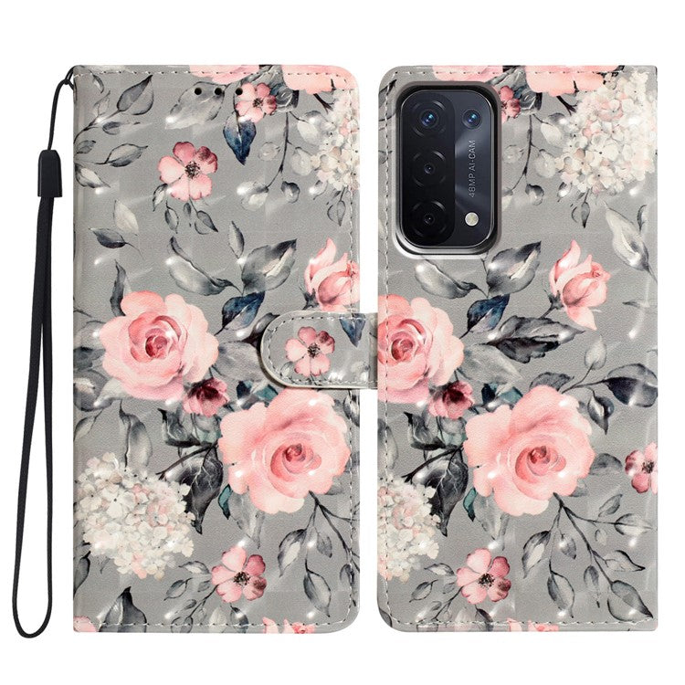 For Oppo A54 5G / A74 5G / A93 5G Case PU Leather 3D Pattern Wallet Phone Cover - Flowers